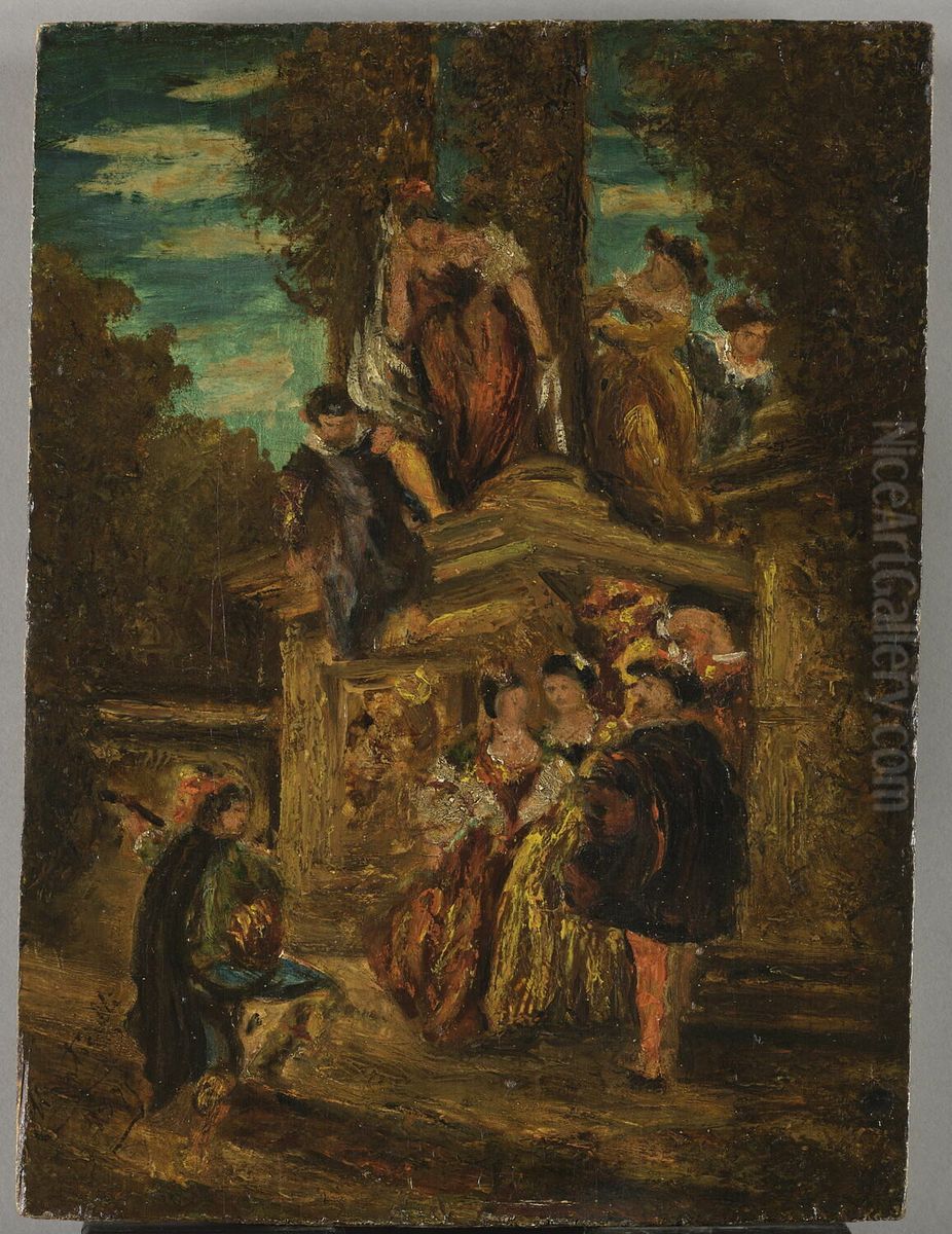 Le Musicien ambulant Oil Painting by Adolphe Joseph Thomas Monticelli