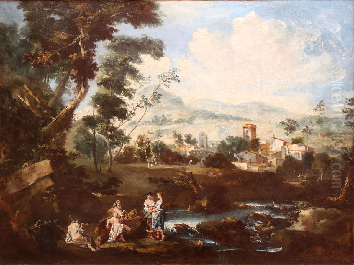 repos au bord d'un ruisseau Oil Painting by Francesco Zuccarelli