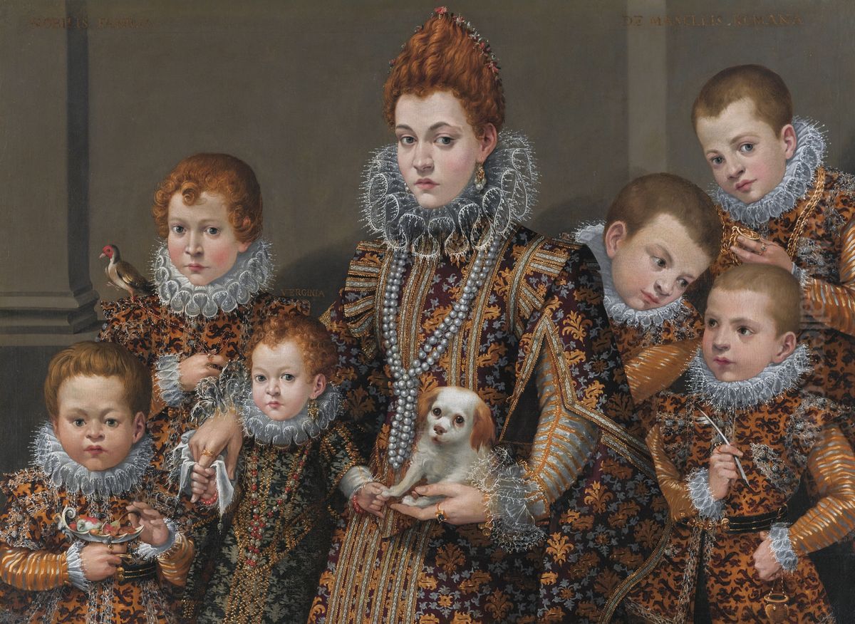 Bianca degli Utili Maselli, holding a dog and surrounded by six of her children Oil Painting by Lavinia Fontana