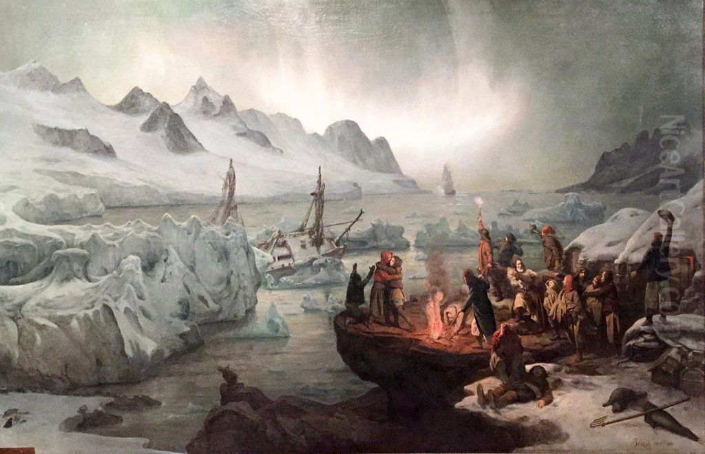 Shipwreck Victims on Ice Floe Oil Painting by Francois-Auguste Biard