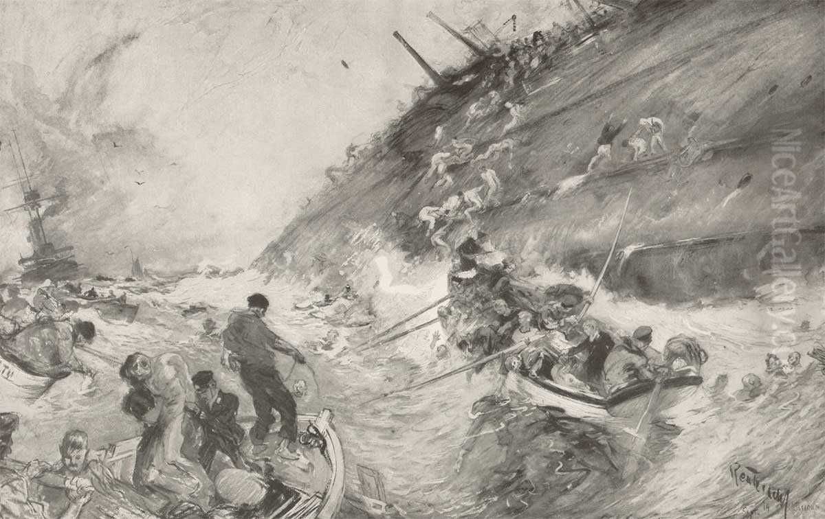 HMS Cressysinking Oil Painting by Henry Reuterdahl