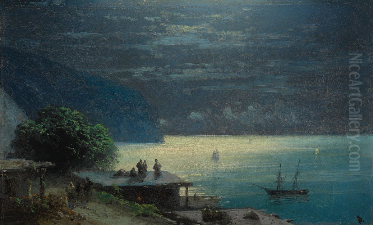 Crimean Coast by Moonlight Oil Painting by Ivan Aivazovsky
