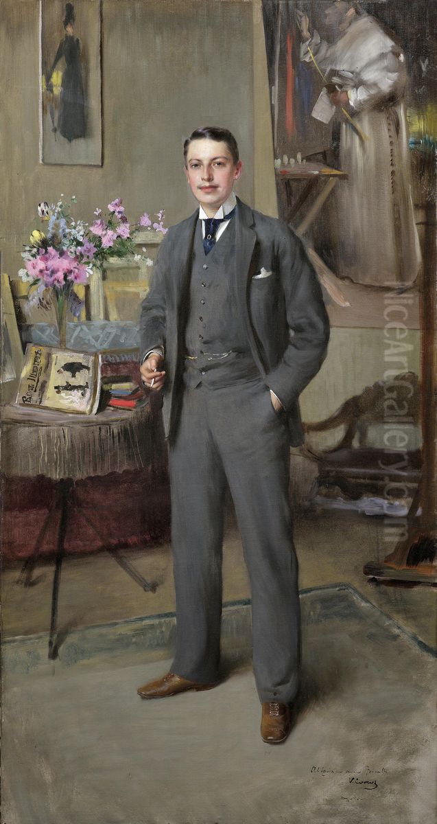 Full-length male portrait (Cesare Formilli?) Oil Painting by Vittorio Matteo Corcos