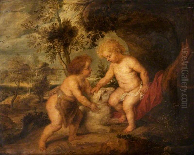 The Infant Christ and Saint John with a Lamb Oil Painting by (studio of) Rubens, Peter Paul