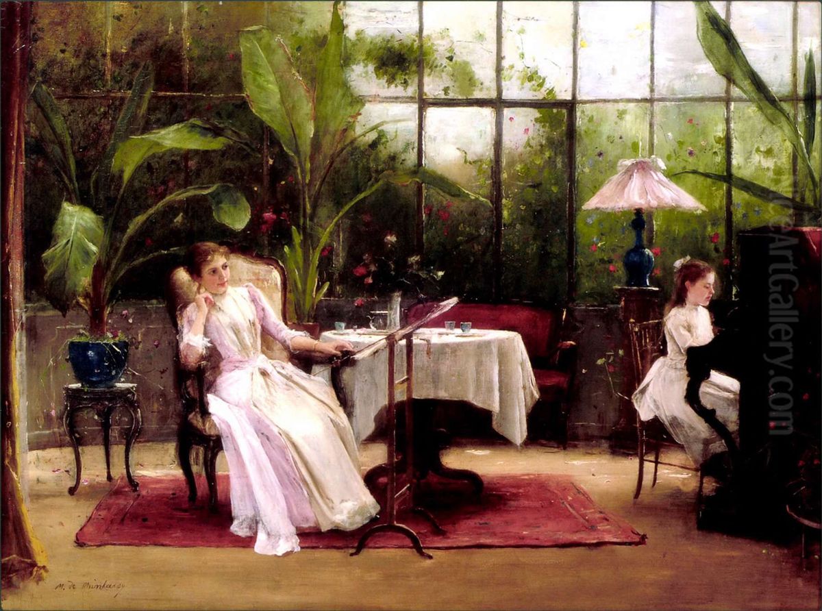 Piano-lesson Oil Painting by Mihaly Munkacsy