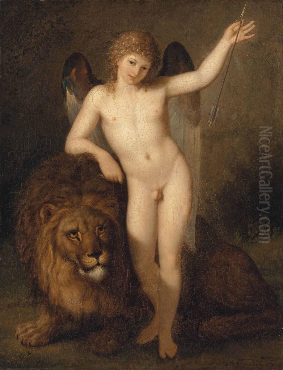 Cupid with a lion Oil Painting by Benigne Gagneraux