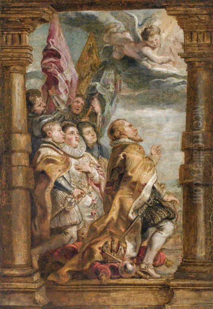 The secular hierarchy in adoration Oil Painting by (studio of) Rubens, Peter Paul
