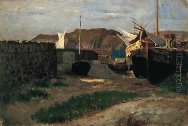 Barche a Sestri Levante Oil Painting by Vincenzo Cabianca