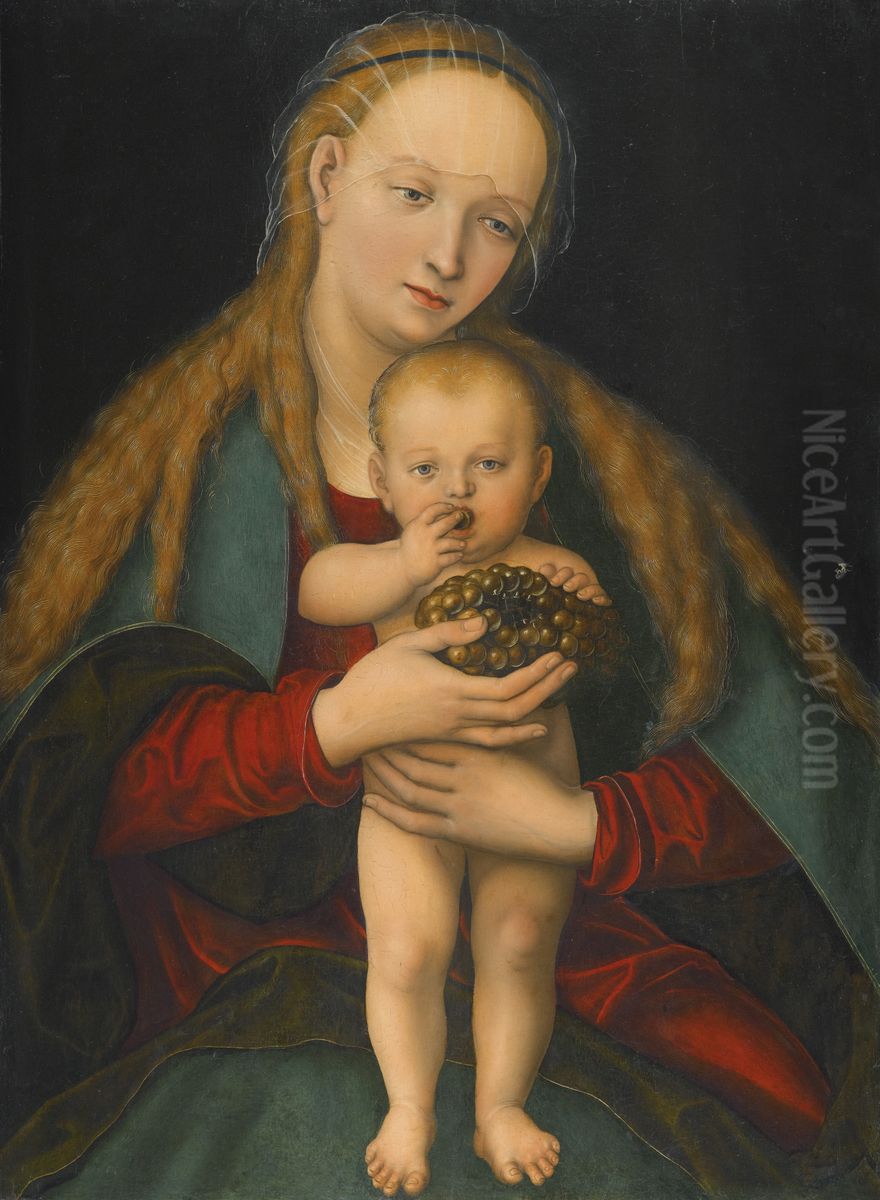 Madonna und Kind mit Trauben Oil Painting by Lucas The Younger Cranach