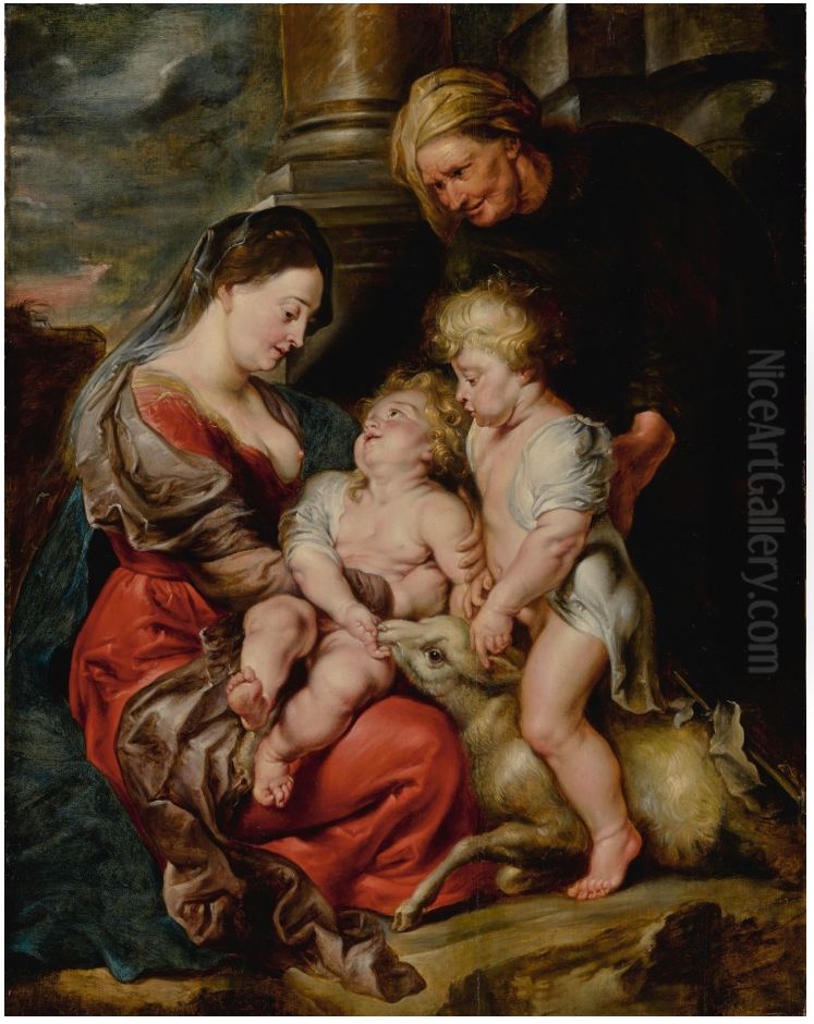 The Virgin and Christ Child with Saints Elizabeth and John the Baptist Oil Painting by (studio of) Rubens, Peter Paul