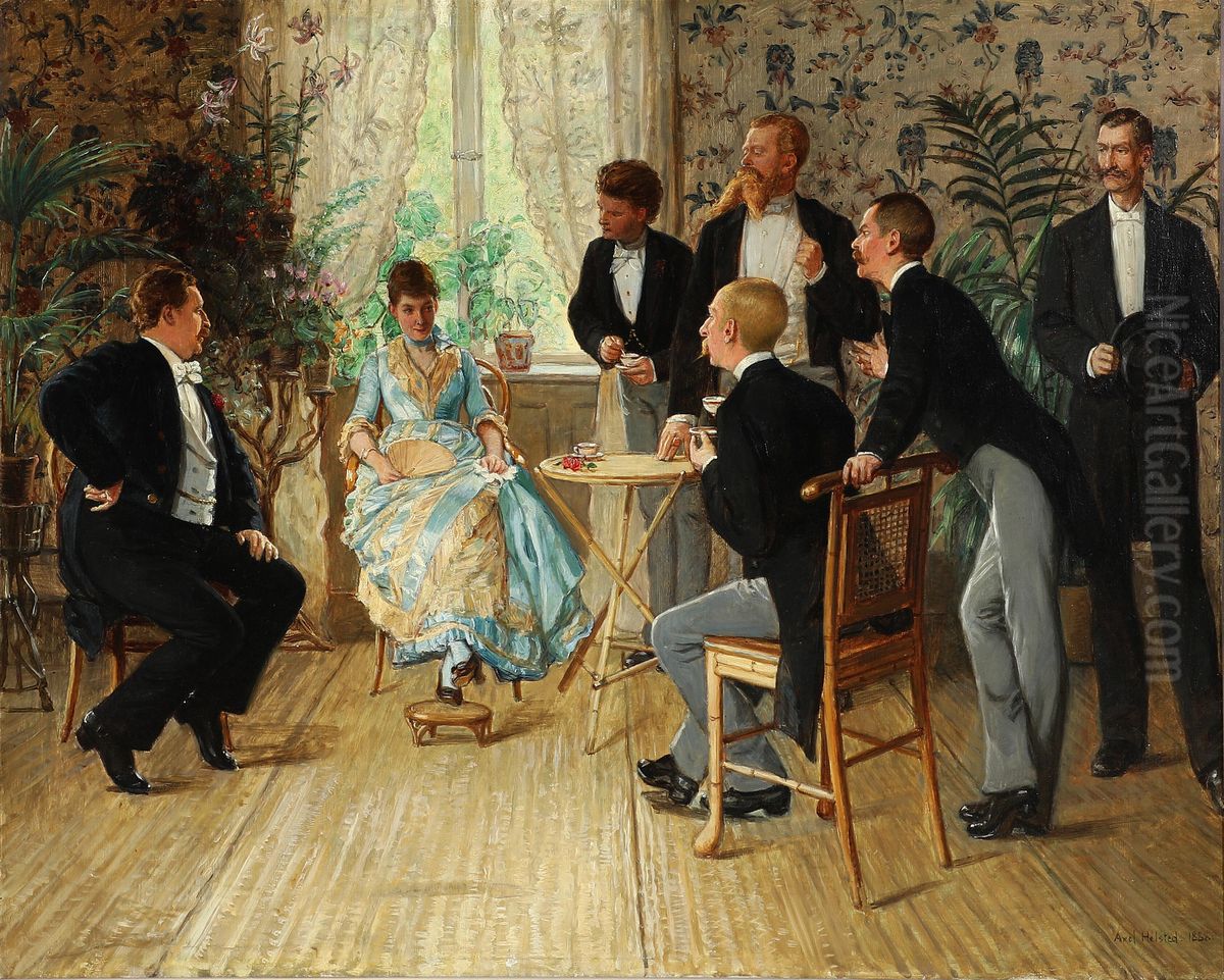 With her guard Oil Painting by Axel Helsted