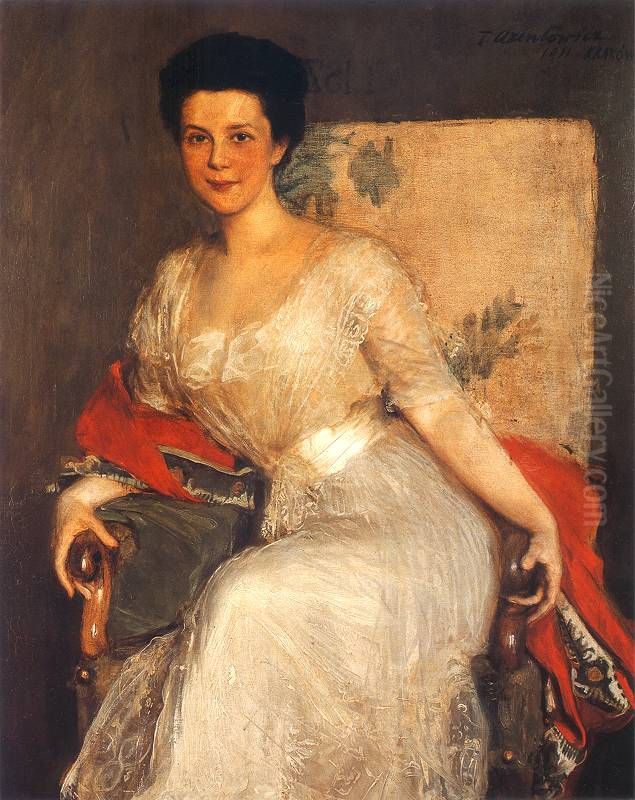Portrait of Mrs. Zofia Brzeska Oil Painting by Teodor Axentowicz