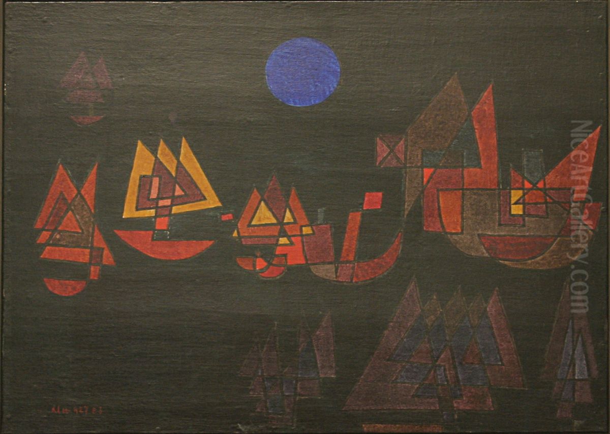 Ships in the Dark Oil Painting by Paul Klee