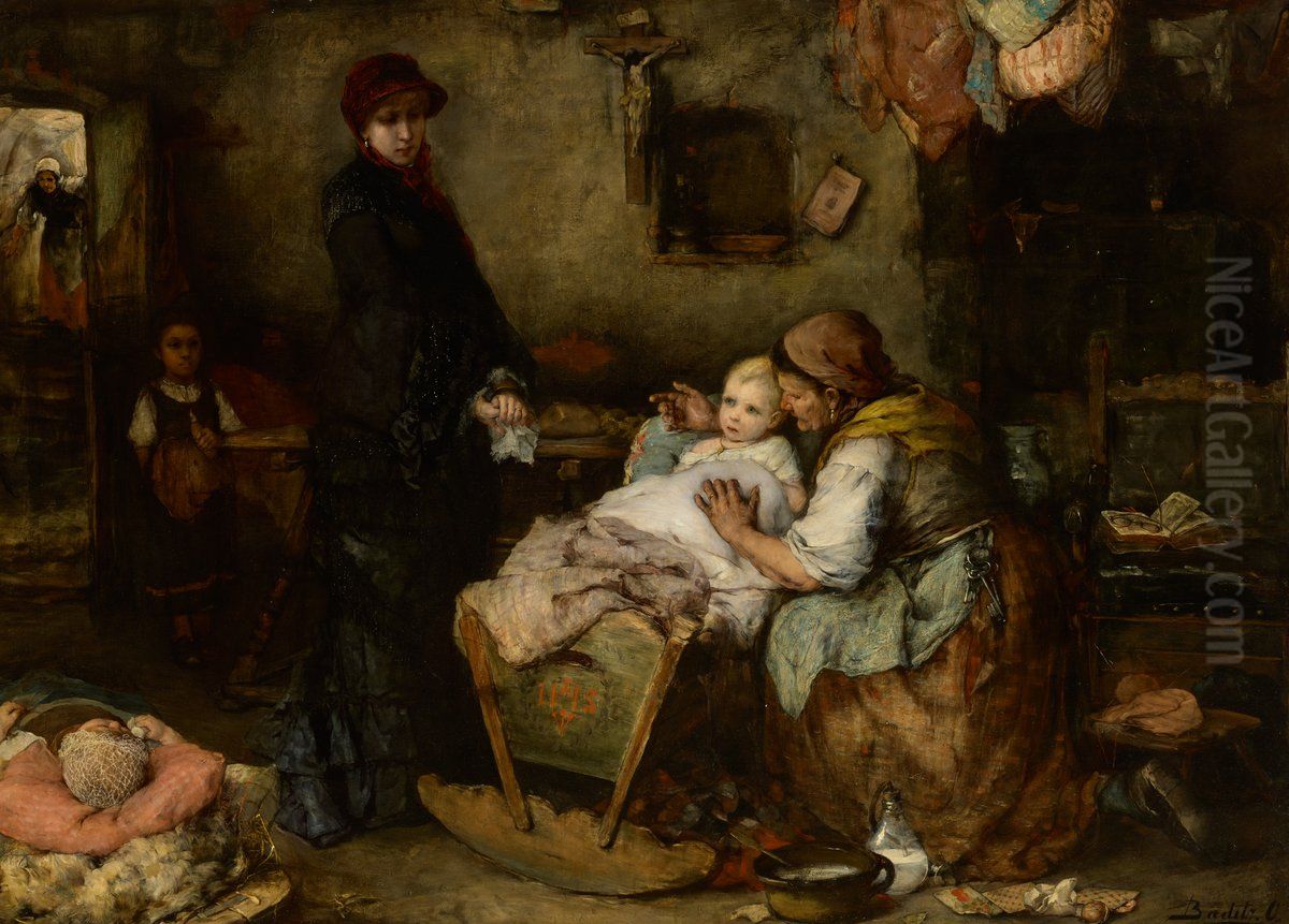 Angyalcsinalok Oil Painting by Otto Baditz