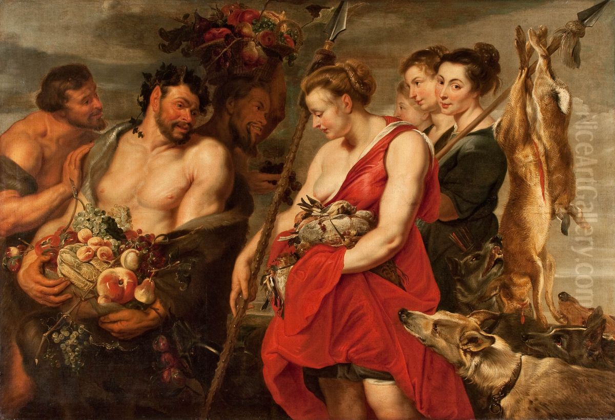 Diana Presenting the Catch to Pan Oil Painting by (studio of) Rubens, Peter Paul