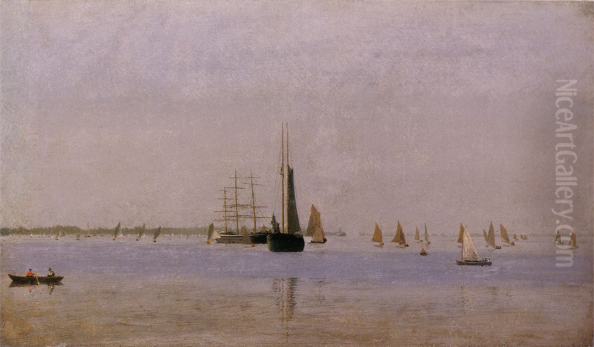 Ships and Sailboats on the Delaware Oil Painting by Thomas Cowperthwait Eakins