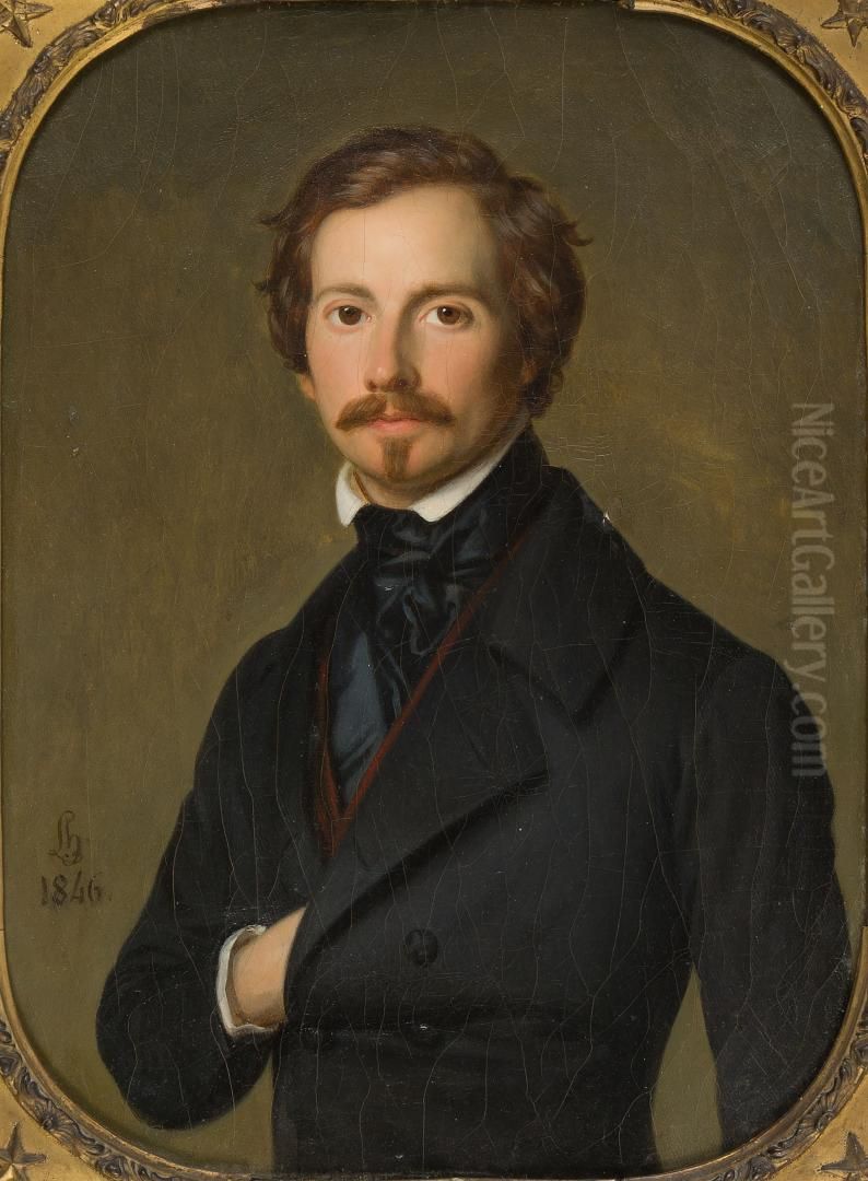 Portrait de Romain de Bourge (1810-1846), epoux de Juliette Destailleur (1812-1892) Oil Painting by Louis Hersent
