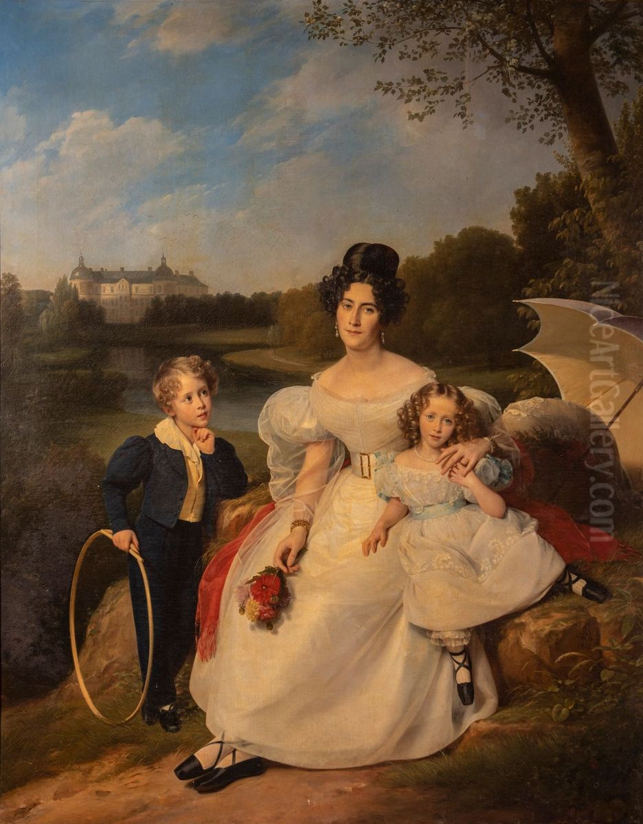Portrait of Sophie Legrand, comtesse Walsh de Serrant, and her children Oil Painting by Louis Hersent