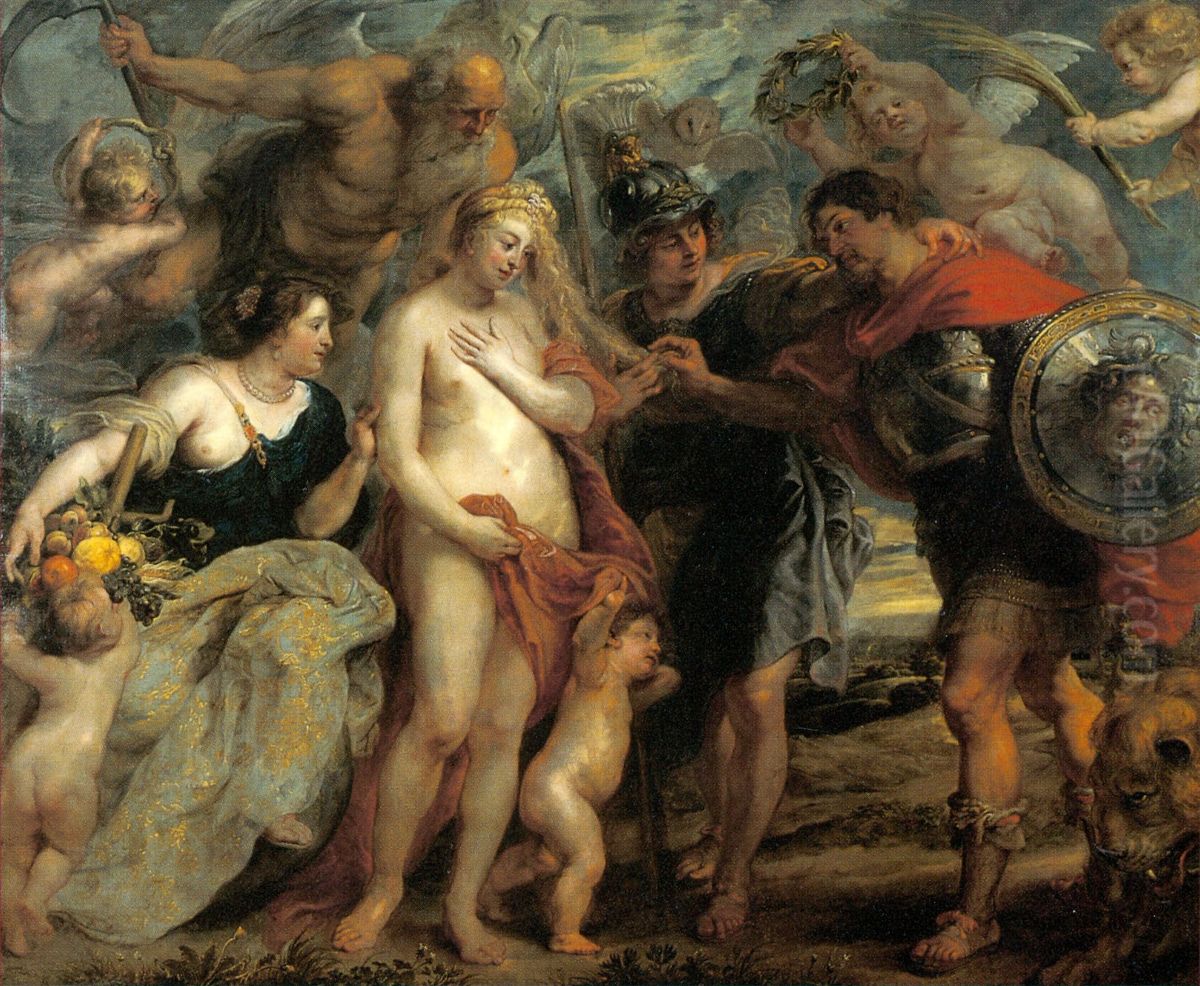The victorious hero takes Occasio to conclude Peace Oil Painting by (studio of) Rubens, Peter Paul