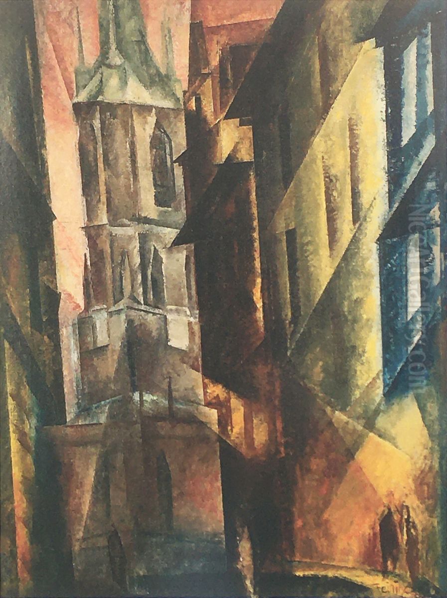 Red Tower II Oil Painting by Lyonel Feininger