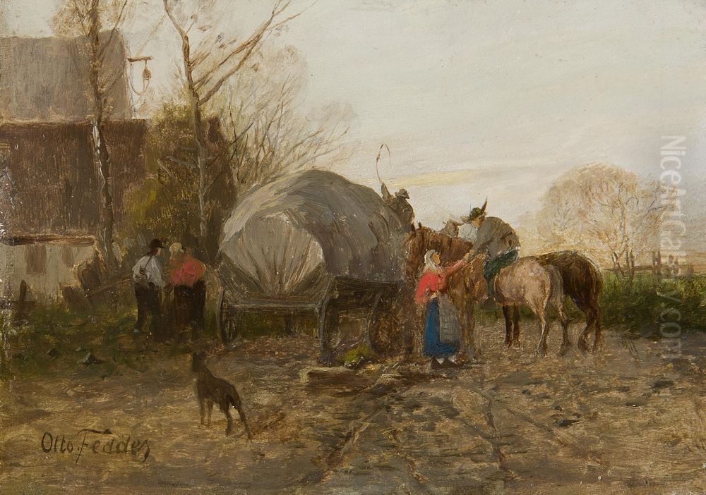 Countryside, when hay is carried away Oil Painting by Otto Fedder