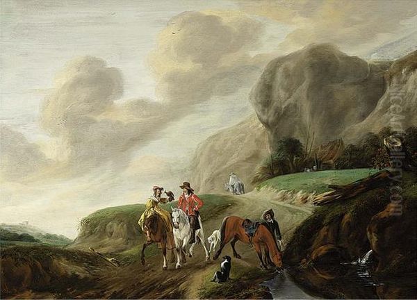 Landscape with a Falcon Hunt Oil Painting by Claes Van Beresteyn