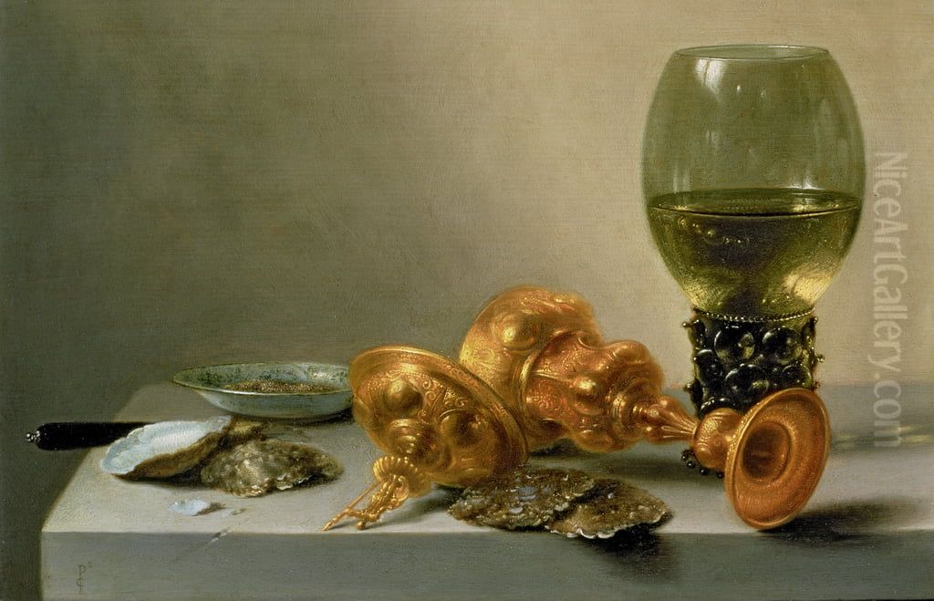 A Still Life with a Roemer and a Gilt Cup. Oil Painting by Pieter Claesz