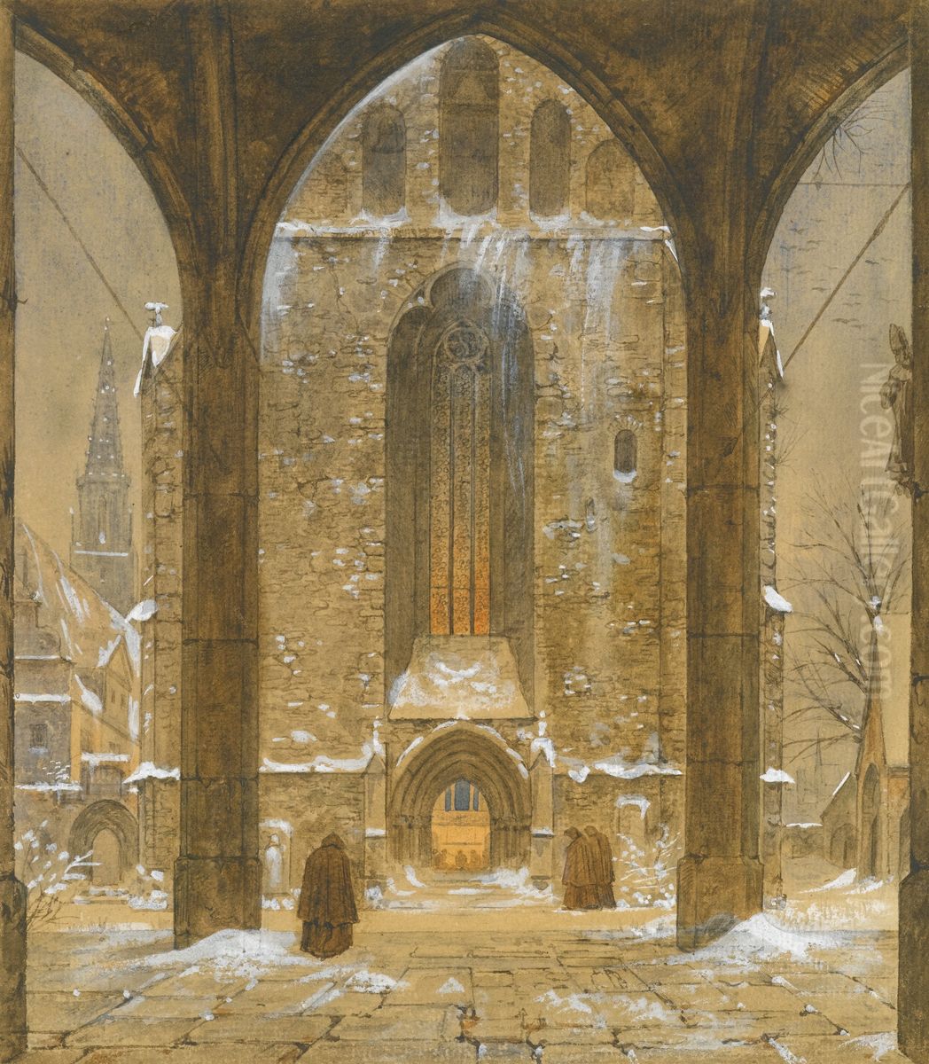 Cloister in Winter Oil Painting by Ernst Ferdinand Oehme