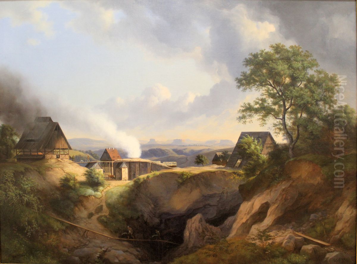 landscape near Maxen with a view to the Elbe Sandstone Mountains Oil Painting by Ernst Ferdinand Oehme
