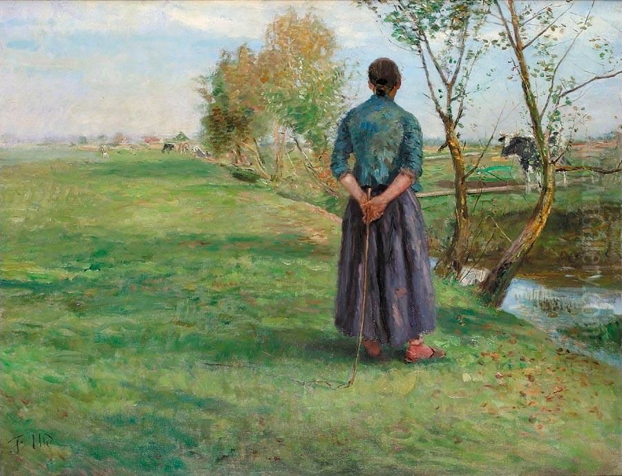 Die Hirtin im Dachauer Moos Oil Painting by Fritz von Uhde
