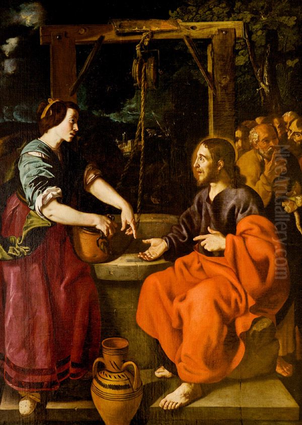 Christ and the Samaritan Woman Oil Painting by Jeronimo Jacinto De Espinosa