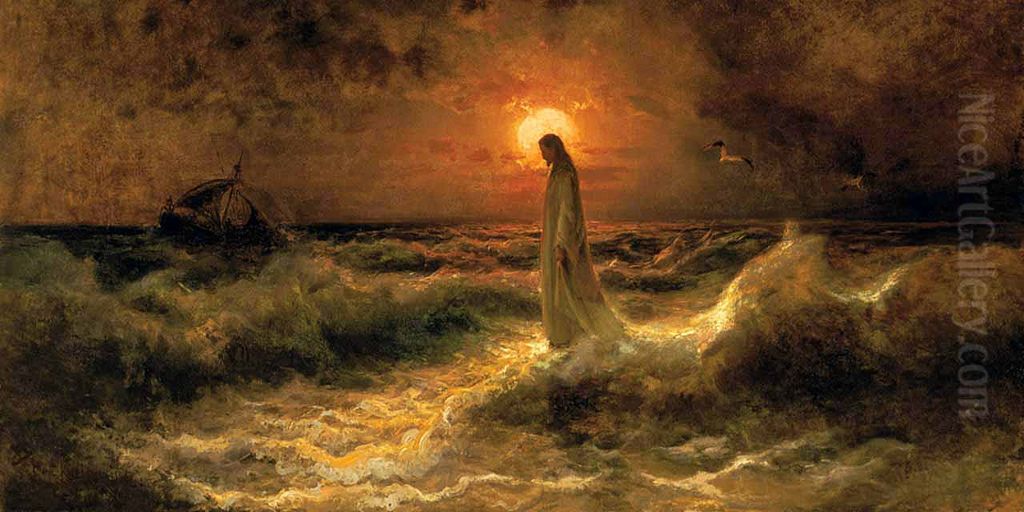 Christ Walking on Water Oil Painting by Julius Sergius von Klever