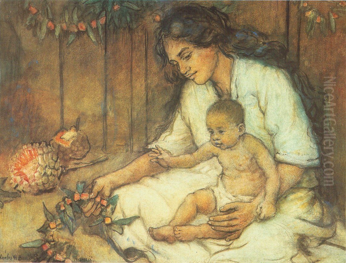 Hawaiian Mother and Child Oil Painting by Charles William Bartlett