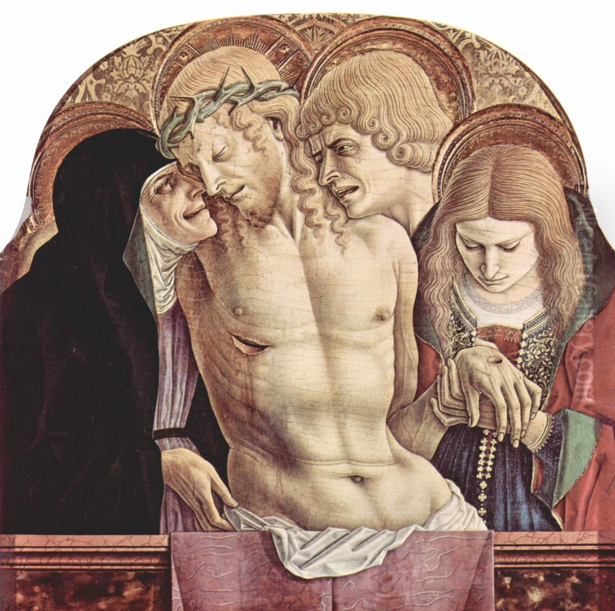 Hauptaltar des Domes von Ascoli, Polyptychon, mittlere Aufsatztafel: Beweinung Christi Oil Painting by Carlo Crivelli
