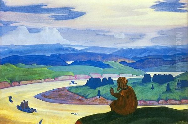 Procopius the Righteous Praying Oil Painting by Nicholas Roerich