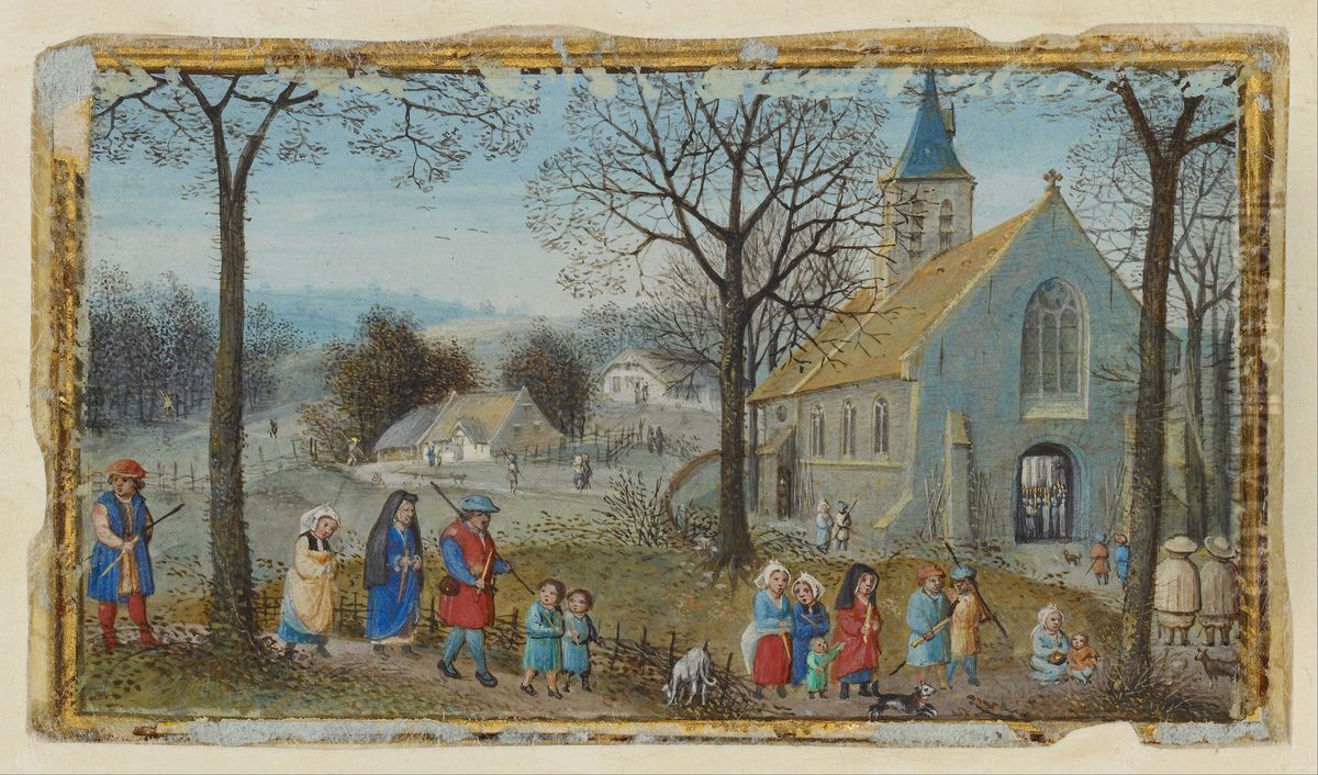 Villagers on Their Way to Church Oil Painting by Simon Bening