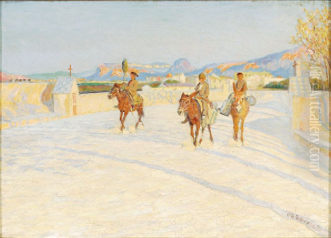 Donkey riders near Palermo. Oil Painting by Ole Pedersen