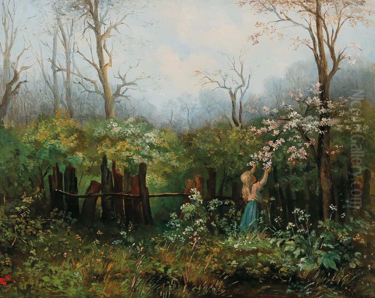 A girl in the garden Oil Painting by Olga Wisinger-Florian