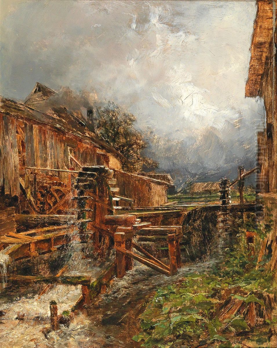 Mill at Goisern Oil Painting by Olga Wisinger-Florian
