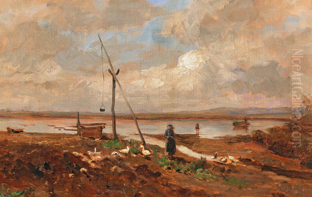 The Goose Girl Oil Painting by Olga Wisinger-Florian