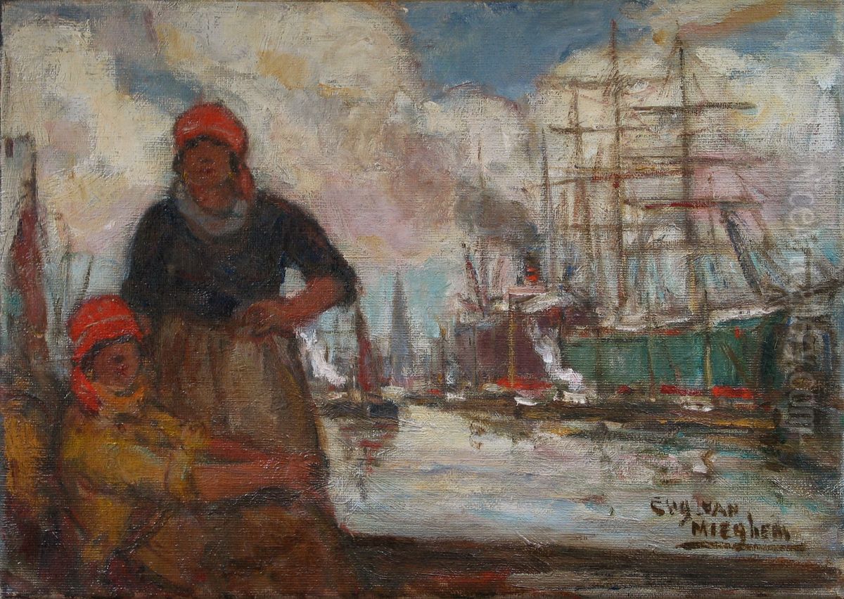 Women of the docks Oil Painting by Eugeen Van Mieghem