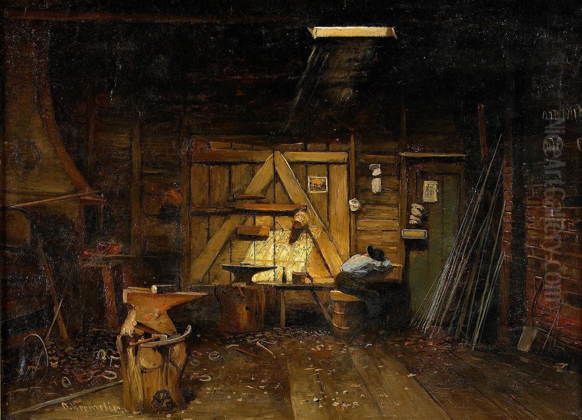 Old Smithy in Uppland Oil Painting by Olof Hermelin