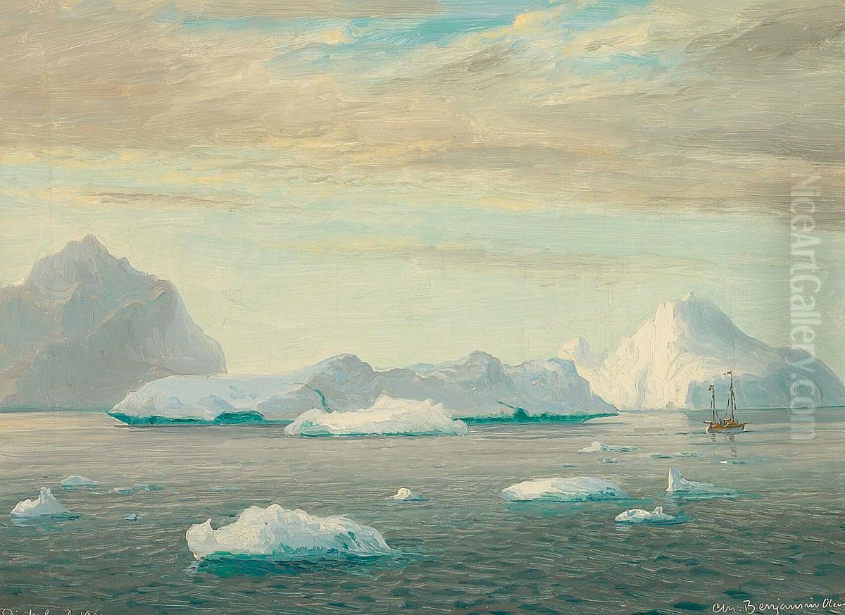 View of the Disko Bay. Oil Painting by Benjamin Olsen