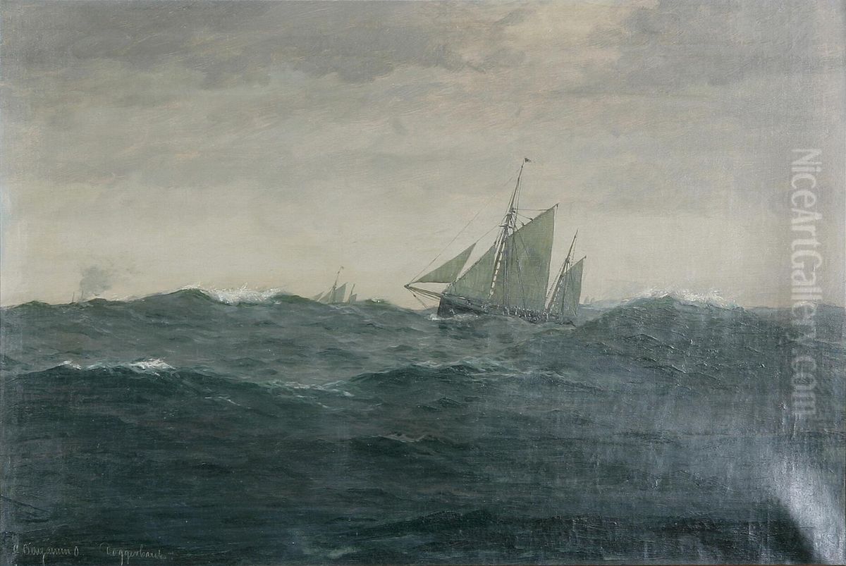 Shipping at the Dogger Bank. Oil Painting by Benjamin Olsen