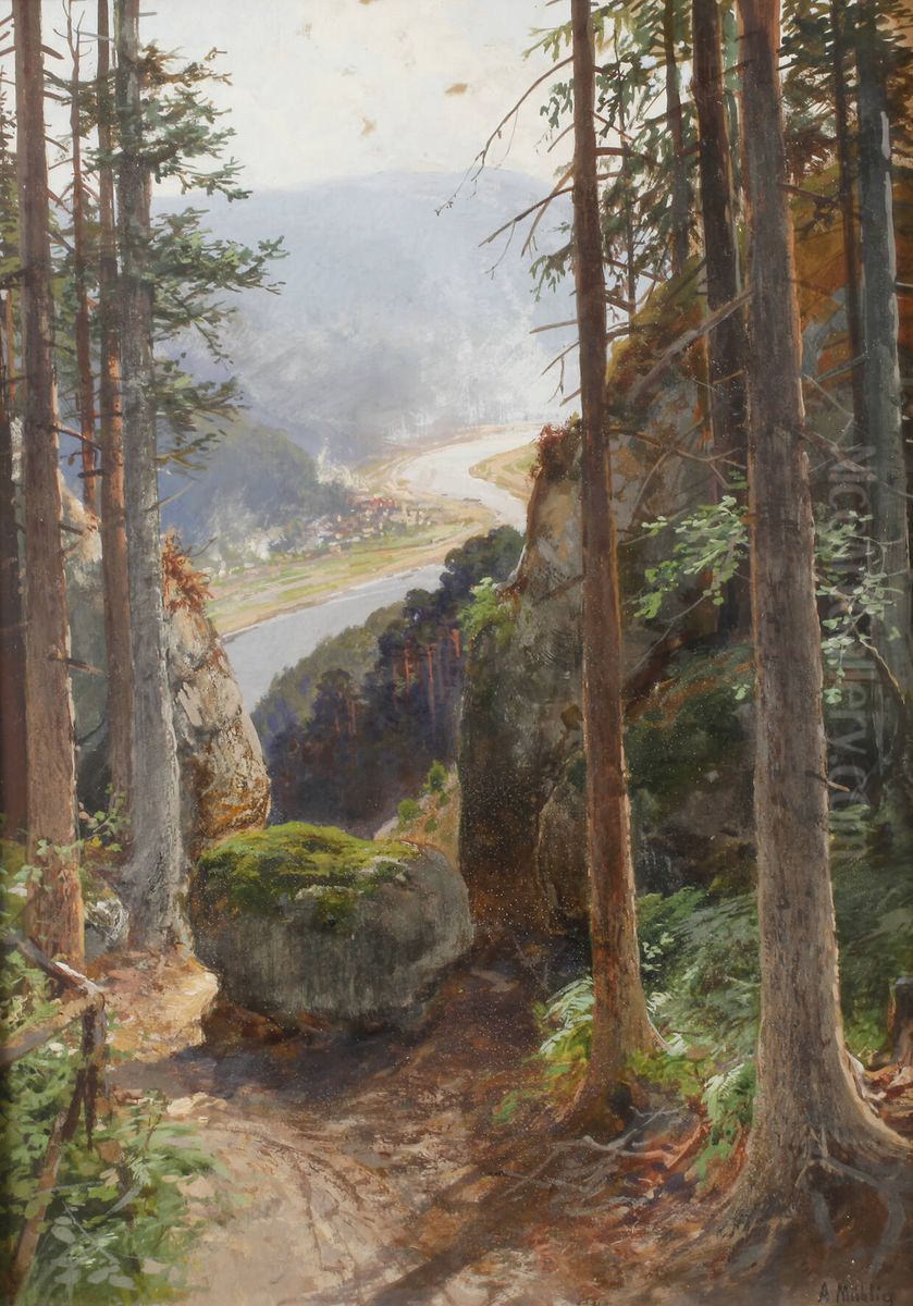 In der Sachsischen Schweiz Oil Painting by Albert Ernst Muhlig