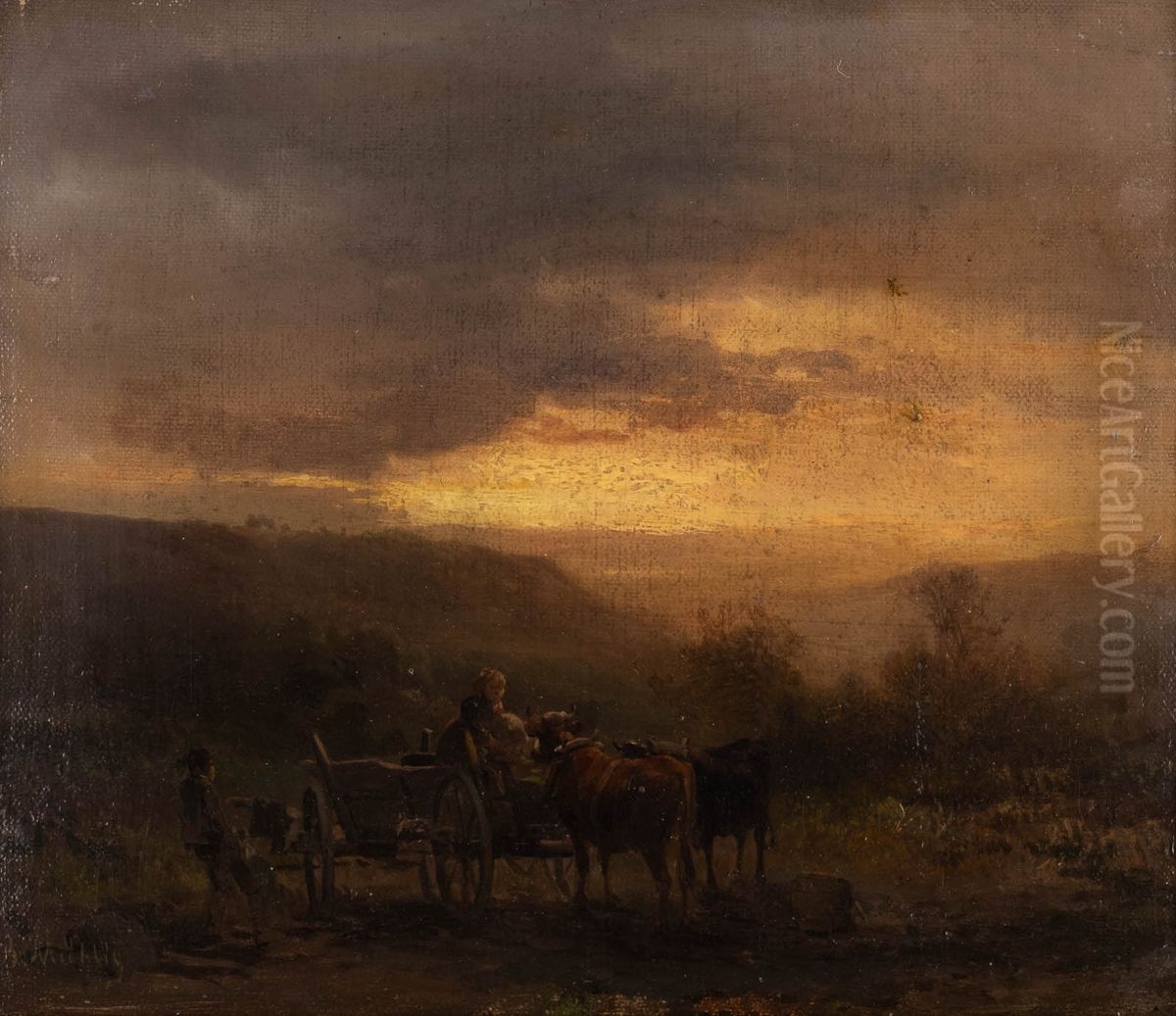 Feldarbeit am Abend Oil Painting by Bernhard Muhlig