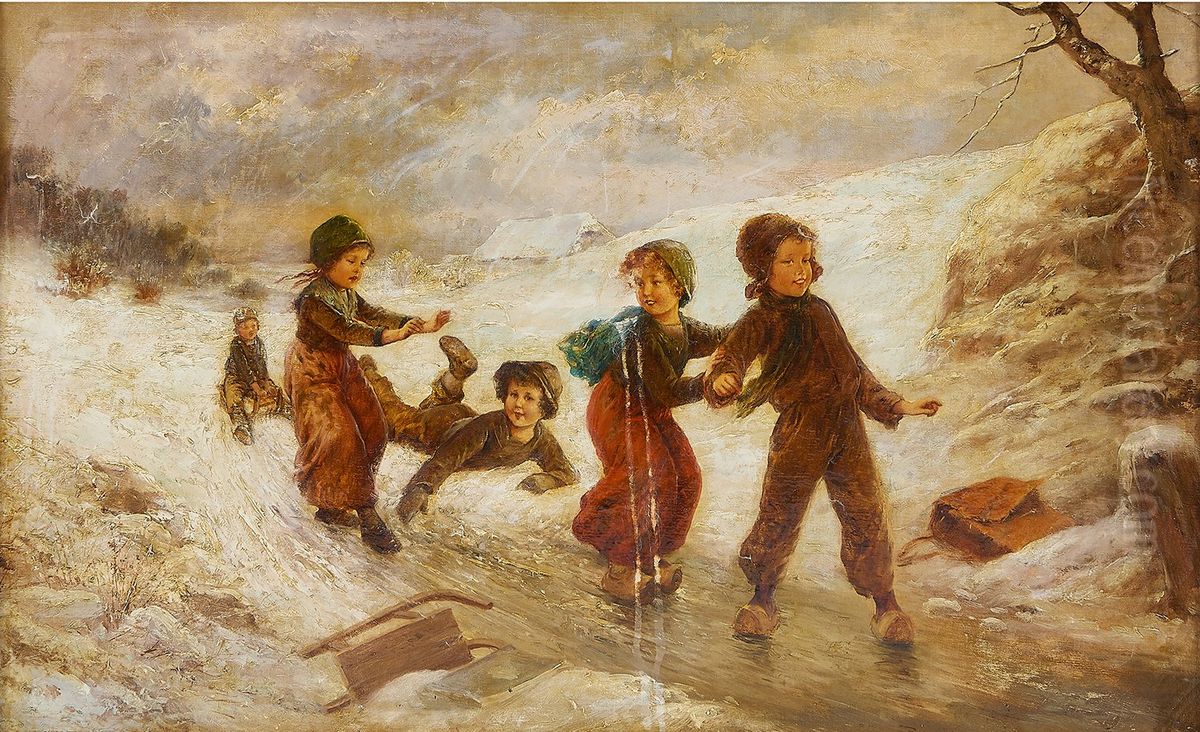 Winter Oil Painting by Augustus Edwin Mulready