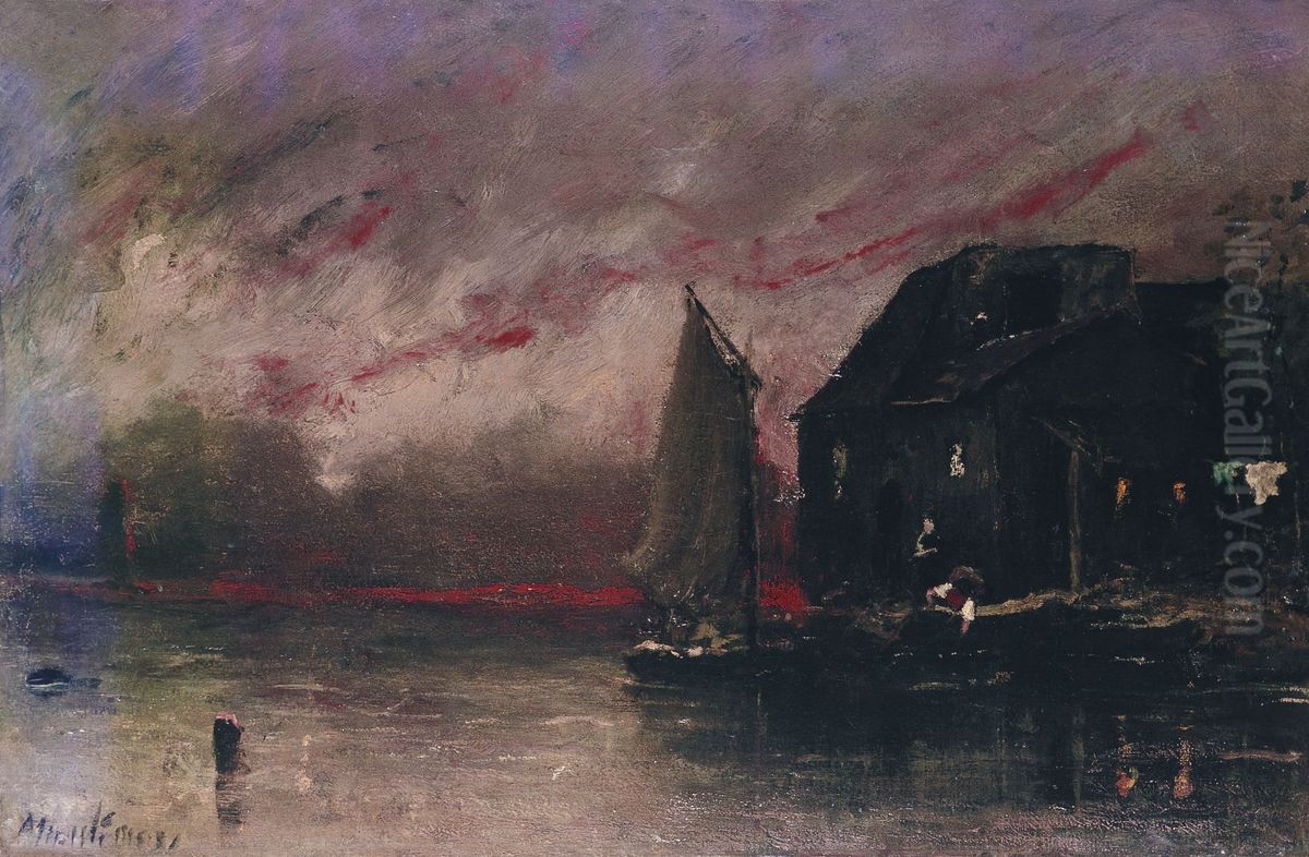 Evening Atmosphere Oil Painting by Mihaly Munkacsy