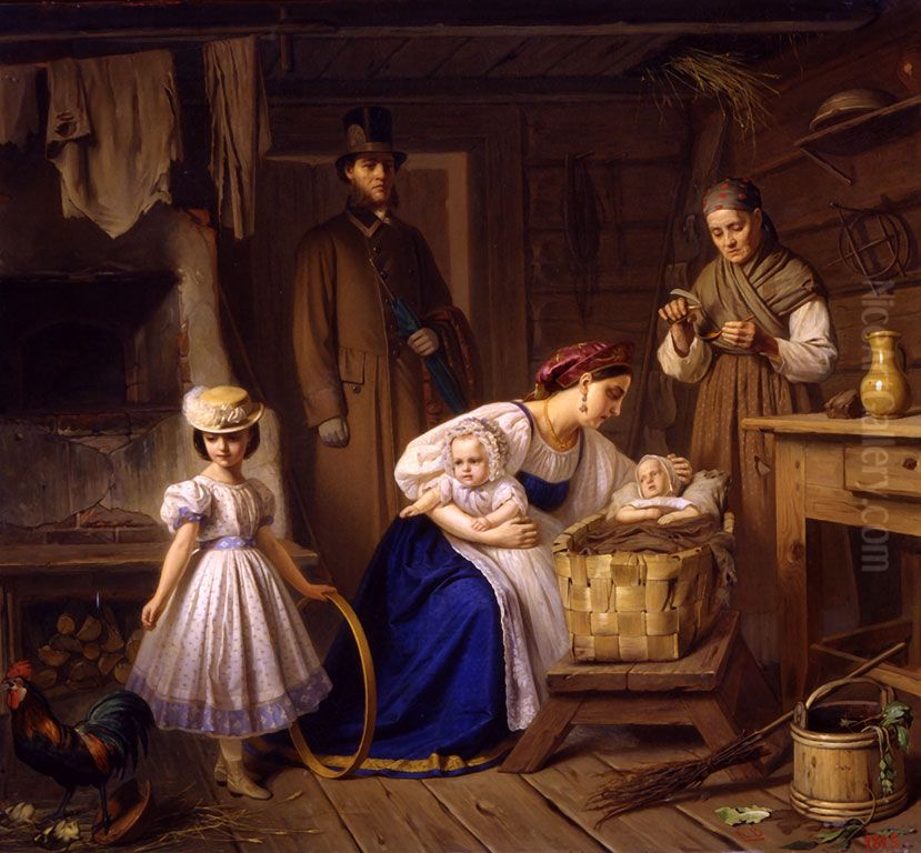 Nianka odwiedza wlasne chore dziecko Oil Painting by Karl Gottlieb Wenig