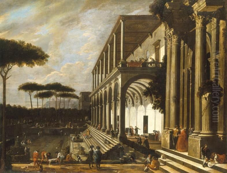 Party in a villa of Poggioreale Oil Painting by Niccolo Codazzi